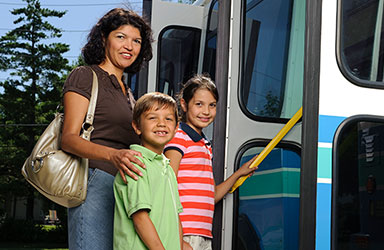 Family boarding bus