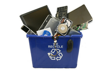 Electronics in recycling bin