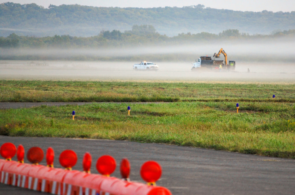 Fog during airport construction
