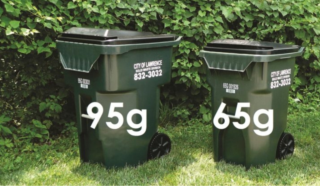 An image of two trash cart sizes: 95 gallon and 65 gallon.